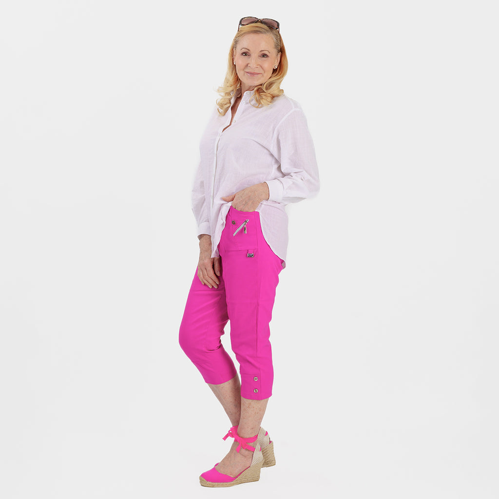 Pure and Natural Elasticated Waist Cropped Stretched Trousers with 20Inch Inseam (Size 20) - Rose Pink_8479625_2