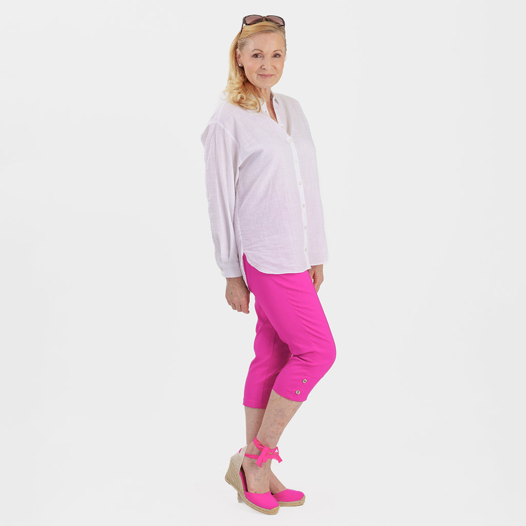 Pure and Natural Elasticated Waist Cropped Stretched Trousers with 20Inch Inseam (Size 20) - Rose Pink_8479625_3