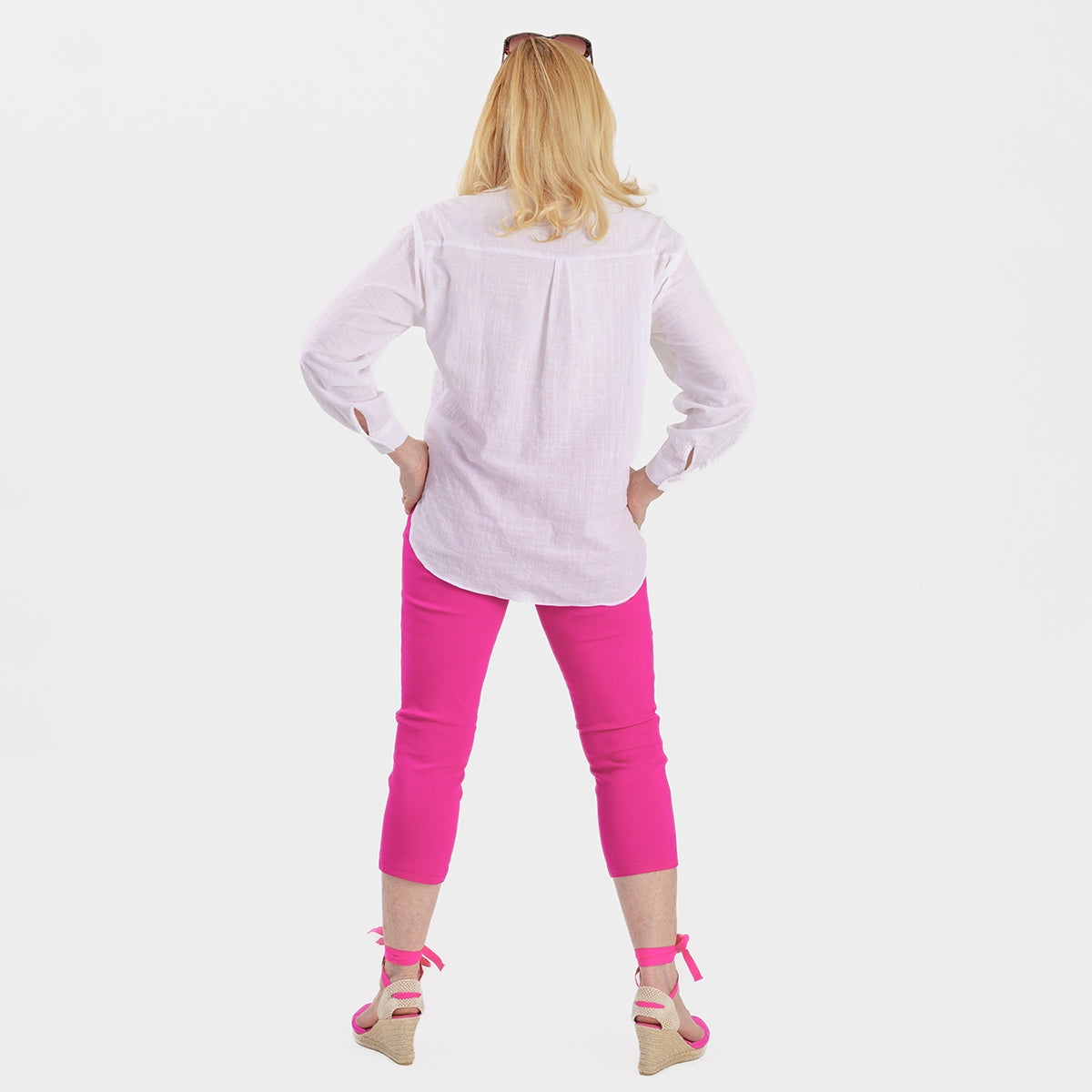 Pure and Natural Elasticated Waist Cropped Stretched Trousers with 20Inch Inseam (Size 20) - Rose Pink_8479625_4