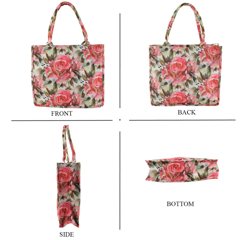 Set of 2 - Red Rose Print RFID Blocking Tote Bag & Cellphone Purse - Multicolour_8479746_4