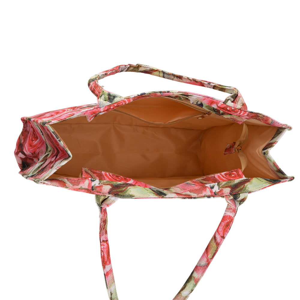 Set of 2 - Red Rose Print RFID Blocking Tote Bag & Cellphone Purse - Multicolour_8479746_5