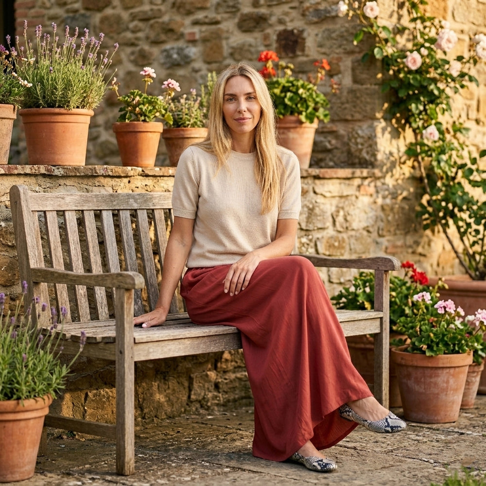& Maisi Rayon Wide Leg Trousers (One Size) - Red_8479835_1