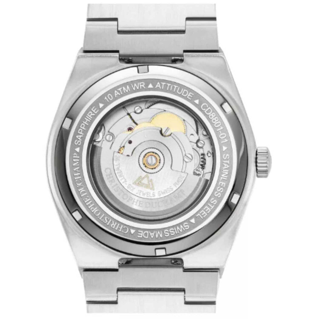 CHRISTOPHE DUCHAMP Attitude Auto Swiss Automatic 10ATM WR Green Dial - Silver Case Mens Watch with Silver Stainless Steel Strap