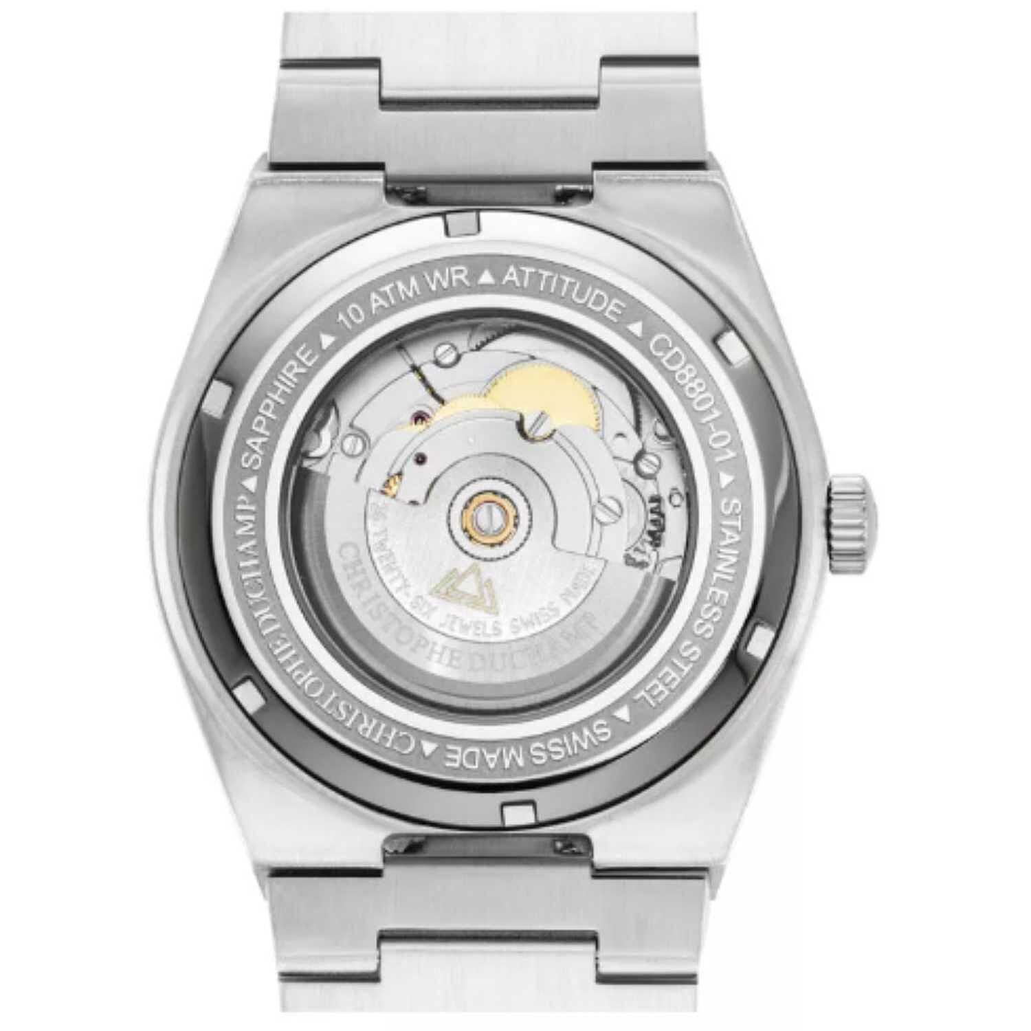 CHRISTOPHE DUCHAMP Attitude Auto Swiss Automatic 10ATM WR Green Dial - Silver Case Mens Watch with Silver Stainless Steel Strap