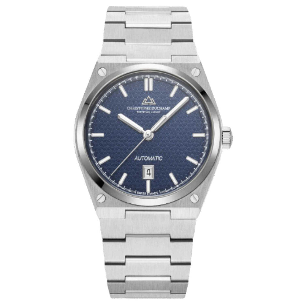 CHRISTOPHE DUCHAMP Attitude Auto Swiss Automatic 10ATM WR Blue Dial - Silver Case Mens Watch with Silver Stainless Steel Strap