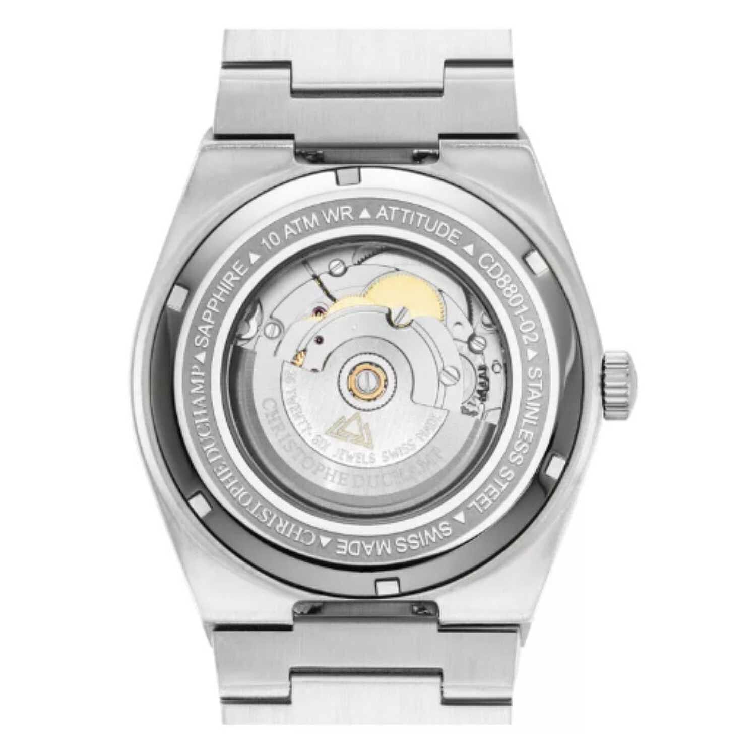 CHRISTOPHE DUCHAMP Attitude Auto Swiss Automatic 10ATM WR Blue Dial - Silver Case Mens Watch with Silver Stainless Steel Strap