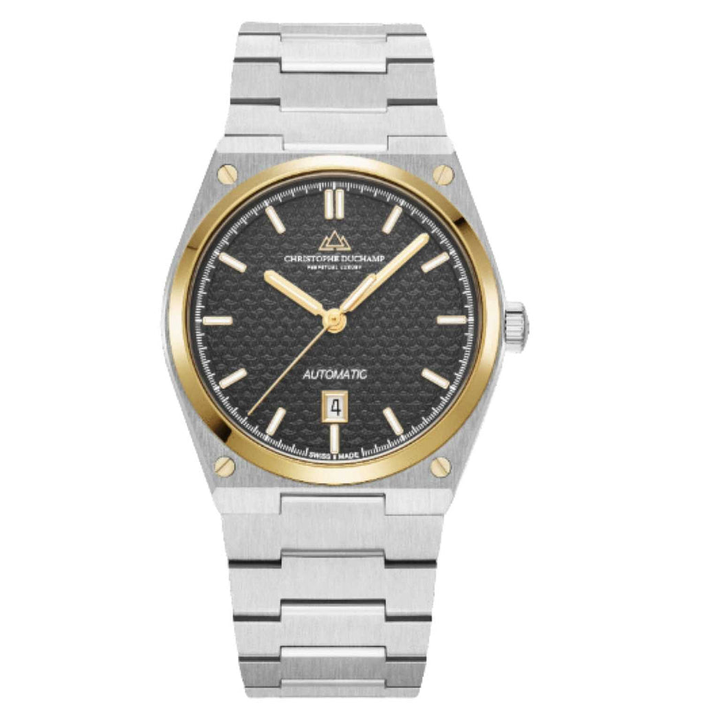 CHRISTOPHE DUCHAMP Attitude Auto Swiss Automatic 10ATM WR Black Dial - Two-Tone Case Mens Watch with Two-Tone Stainless Steel Strap
