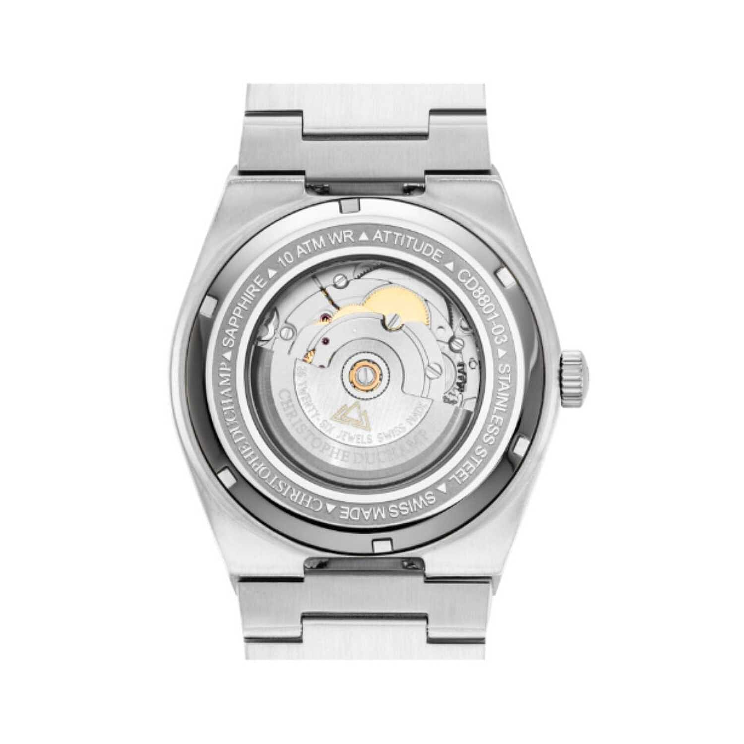 CHRISTOPHE DUCHAMP Attitude Auto Swiss Automatic 10ATM WR Black Dial - Two-Tone Case Mens Watch with Two-Tone Stainless Steel Strap