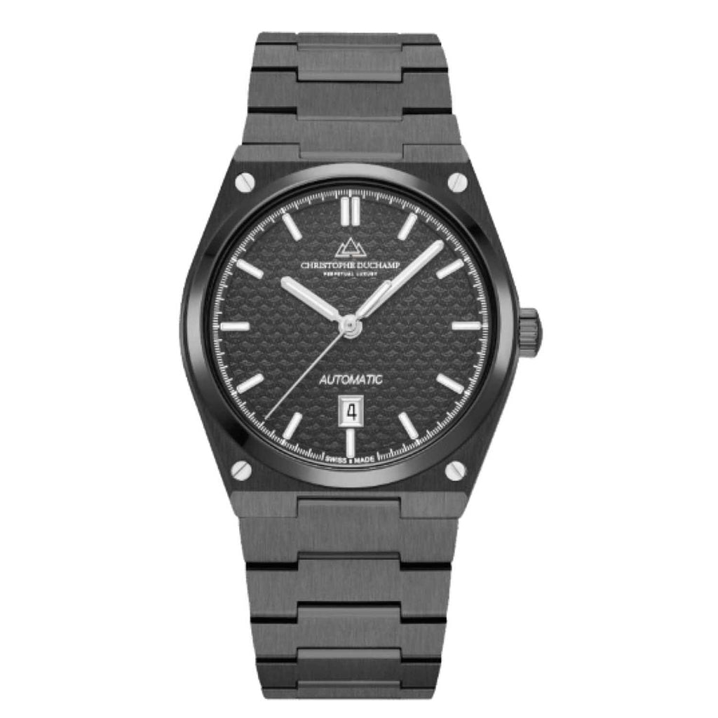 CHRISTOPHE DUCHAMP Attitude Auto Swiss Automatic 10ATM WR Black Dial - Black Case Mens Watch with Black Stainless Steel Strap