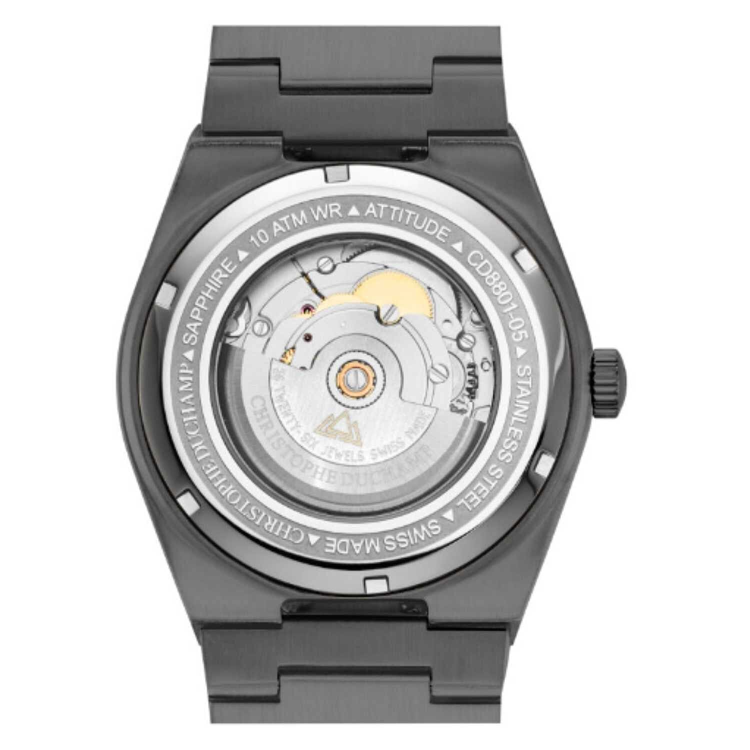 CHRISTOPHE DUCHAMP Attitude Auto Swiss Automatic 10ATM WR Black Dial - Black Case Mens Watch with Black Stainless Steel Strap