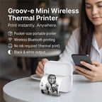 Groov-e Mini Wireless Thermal Printer - Portable 200 DPI Inkless Bluetooth Printer for iOS - Android, Includes 3 Paper Rolls - Rechargeable Battery