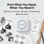 Groov-e Mini Wireless Thermal Printer - Portable 200 DPI Inkless Bluetooth Printer for iOS - Android, Includes 3 Paper Rolls - Rechargeable Battery