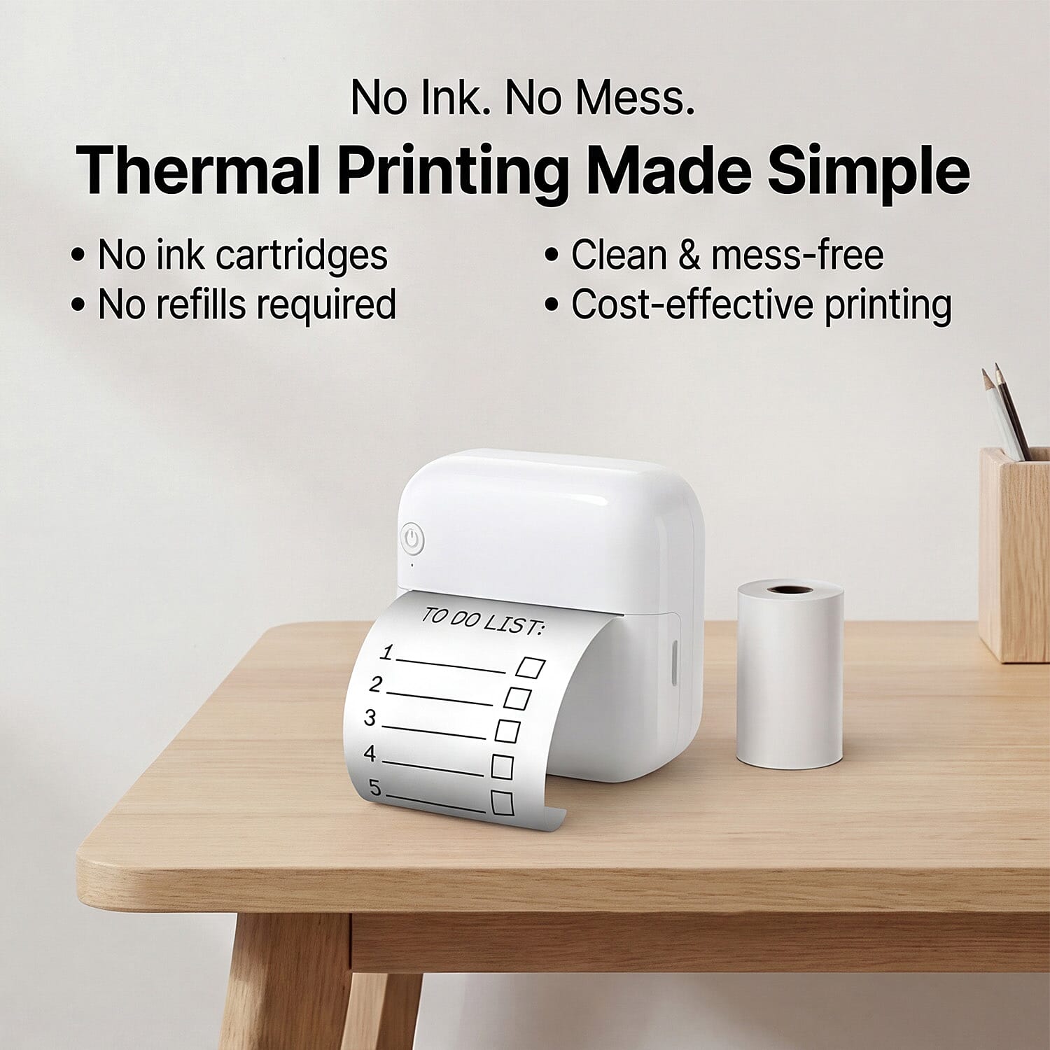 Groov-e Mini Wireless Thermal Printer - Portable 200 DPI Inkless Bluetooth Printer for iOS - Android, Includes 3 Paper Rolls - Rechargeable Battery