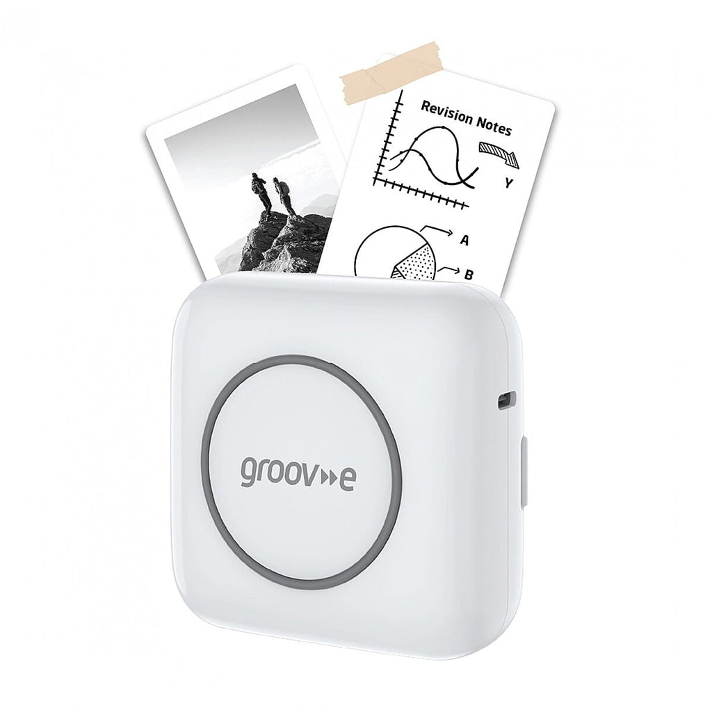 Groov-e Mini Wireless Thermal Printer - Portable 200 DPI Inkless Bluetooth Printer for iOS - Android, Includes 3 Paper Rolls - Rechargeable Battery
