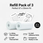 Groov-e Thermal Printer Refill Pack - 3 Rolls (57 x 25mm), Includes 1x White Paper - 2x Self-Adhesive Sticker Rolls