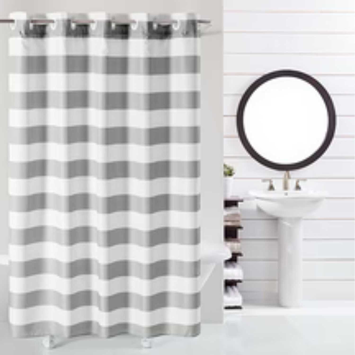 Striped Shower Curtain (180 x 188 cm) - White with Grey