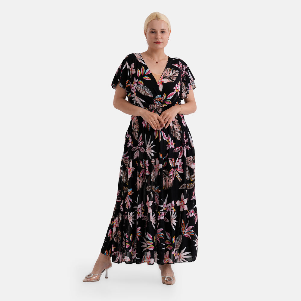 & Maisi Printed Dress (Size - One Size) - Black Pink_8480912