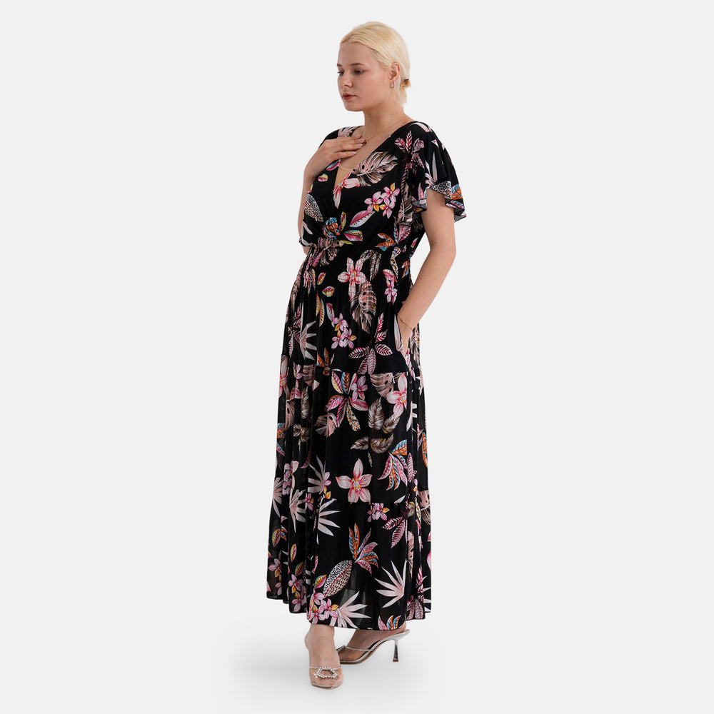 & Maisi Printed Dress (Size - One Size) - Black Pink_8480912_3
