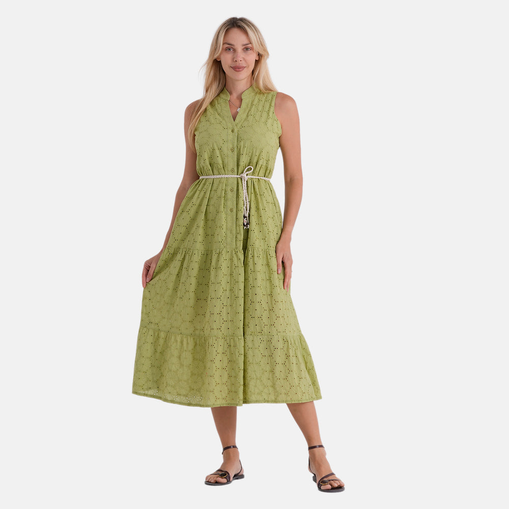 Valissiere Cotton Patterned Dress (Size - 20) - Green_8481097