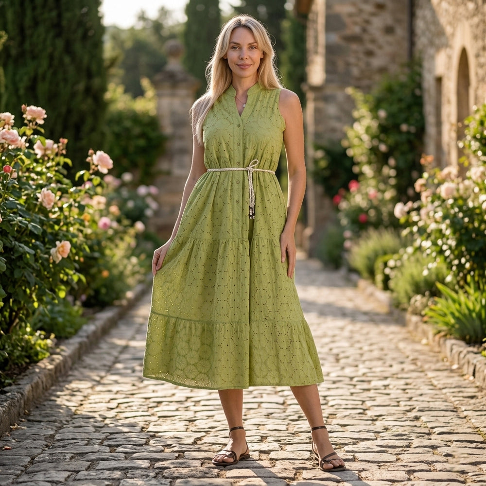 Valissiere Cotton Patterned Dress (Size - 20) - Green_8481097_1