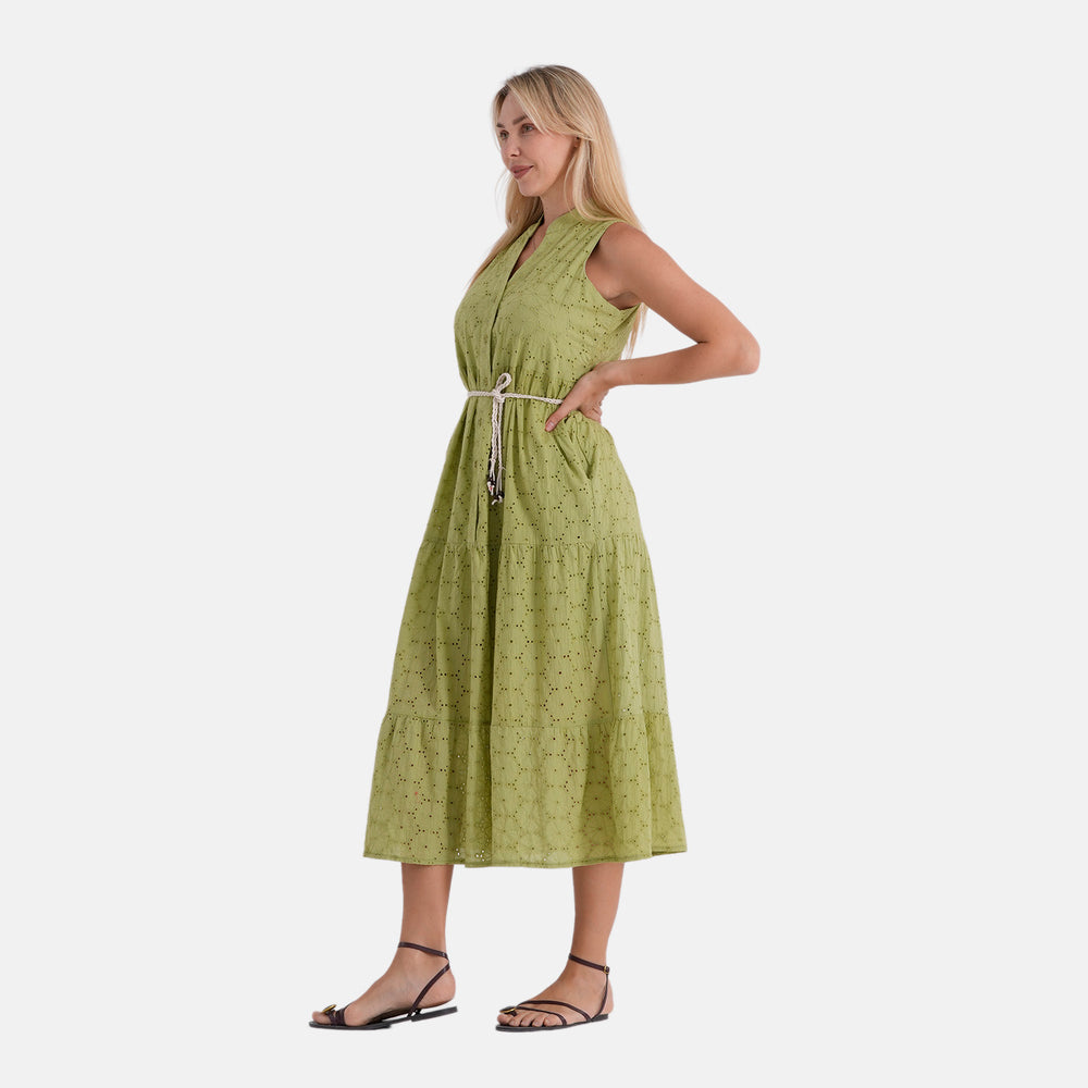 Valissiere Cotton Patterned Dress (Size - 20) - Green_8481097_3