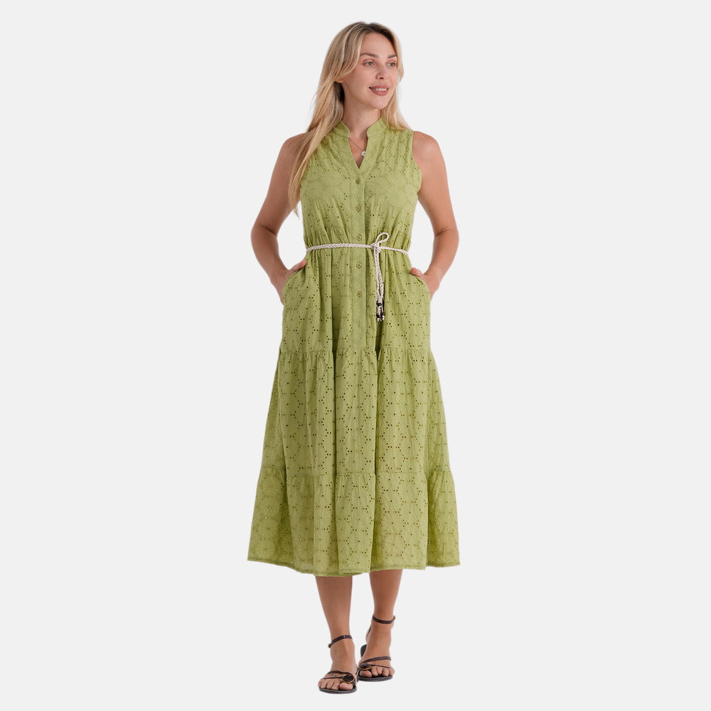 Valissiere Cotton Patterned Dress (Size - 20) - Green_8481097_4
