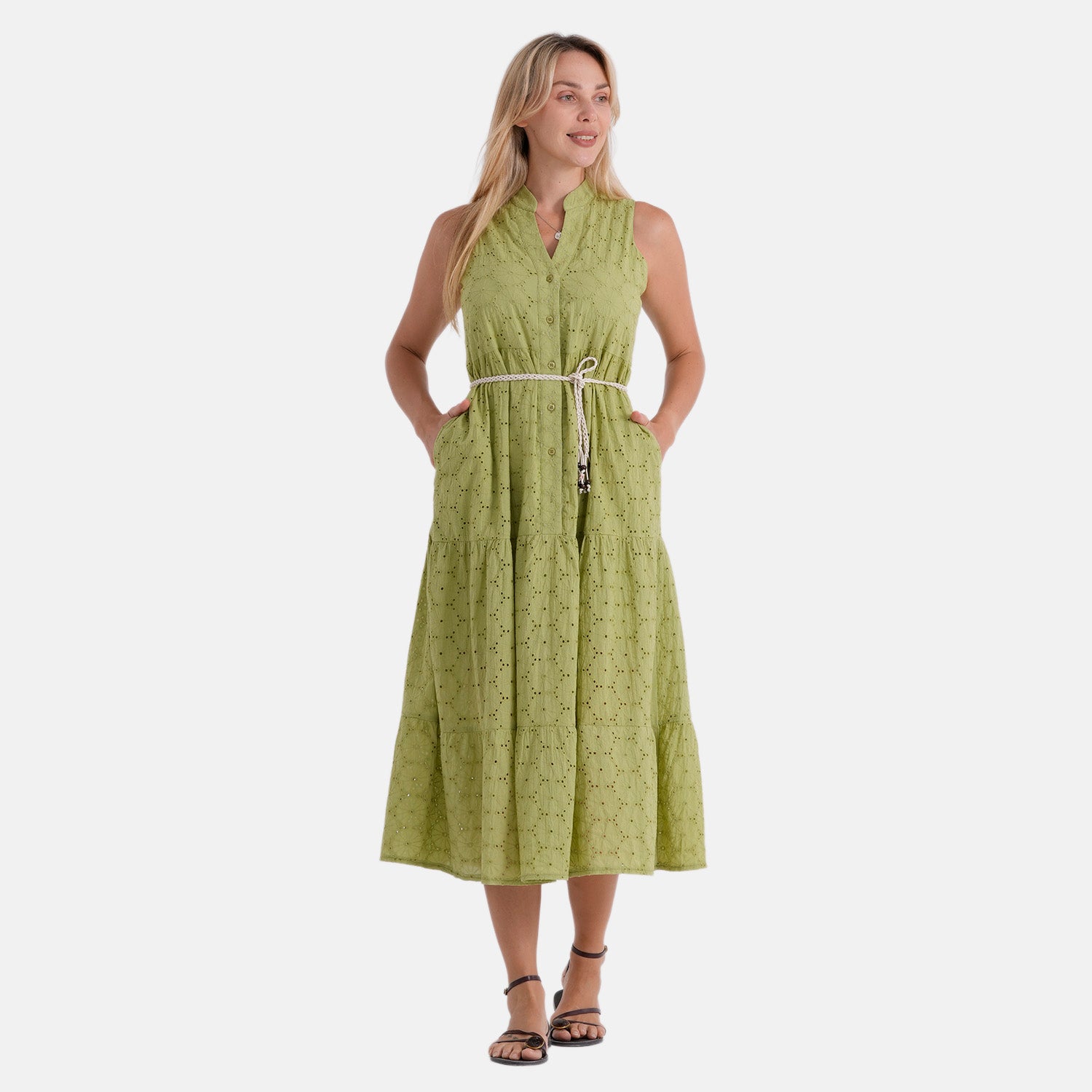 Valissiere Cotton Patterned Dress (Size - 20) - Green_8481097_4