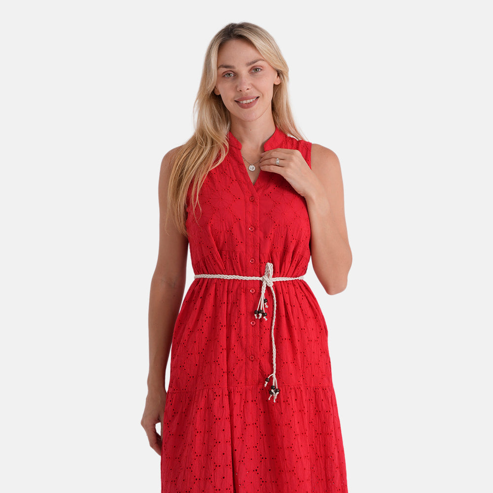 Valissiere Cotton Patterned Dress (Size - 12) - Red_8481098_5