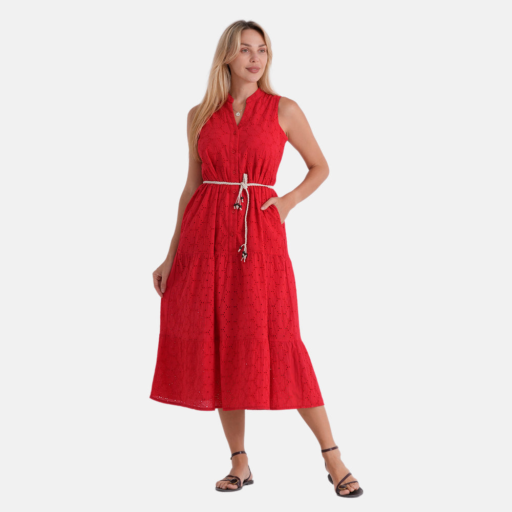 Valissiere Cotton Patterned Dress (Size - 20) - Red_8481102