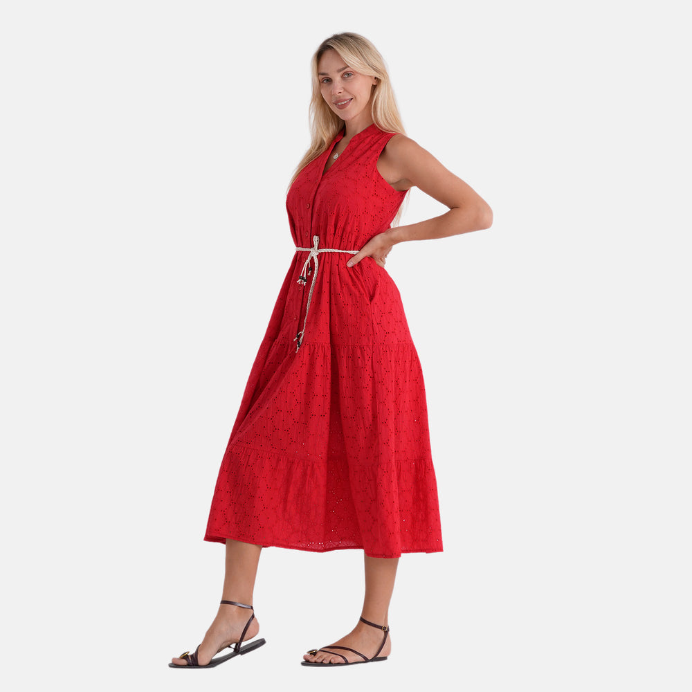 Valissiere Cotton Patterned Dress (Size - 20) - Red_8481102_3