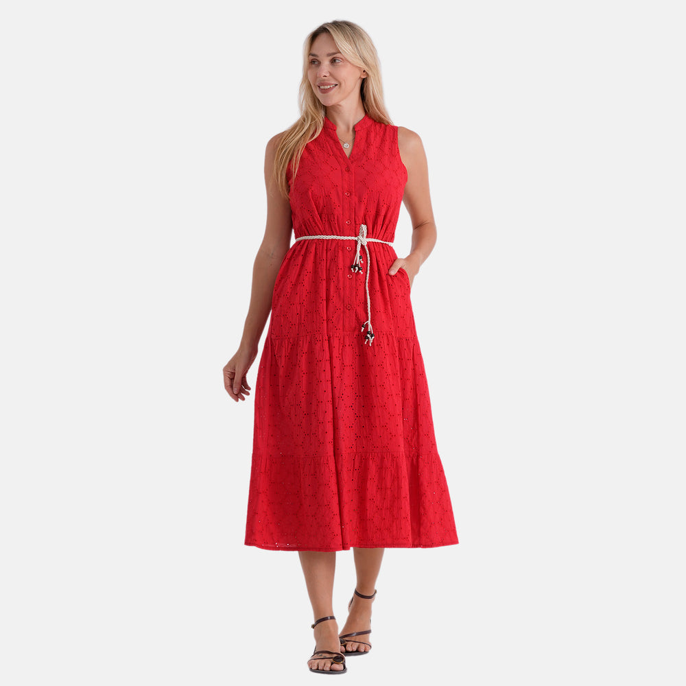 Valissiere Cotton Patterned Dress (Size - 20) - Red_8481102_4
