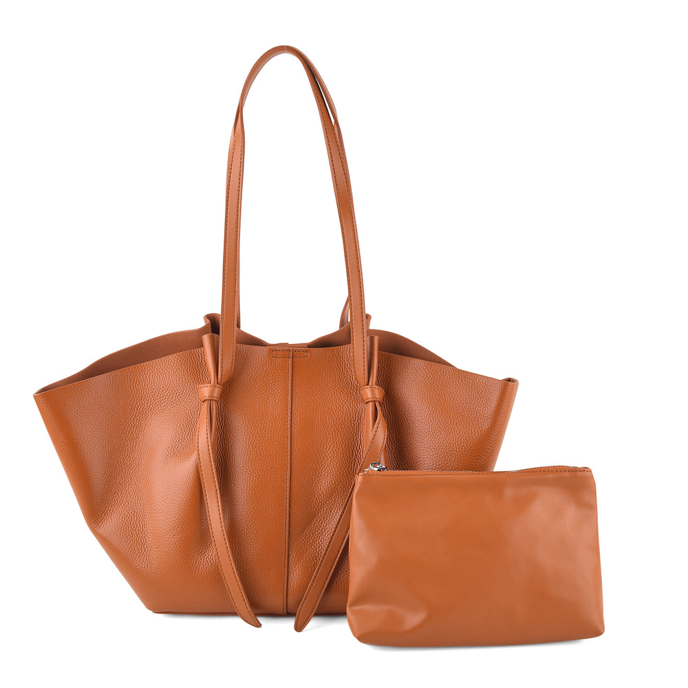 Leather Patterned Tote Bag (Size 52x10x25 cm) - Brown_8481782