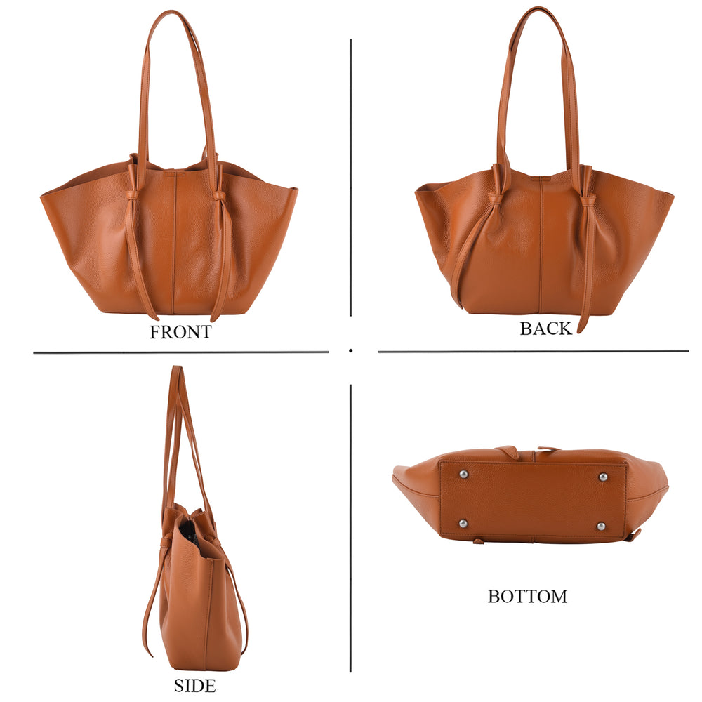Leather Patterned Tote Bag (Size 52x10x25 cm) - Brown_8481782_4
