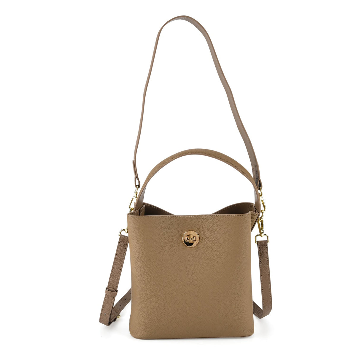 Valissiere Genuine Leather Top-Handle Bucket Bag With Detachable Crossbody Strap - Khaki