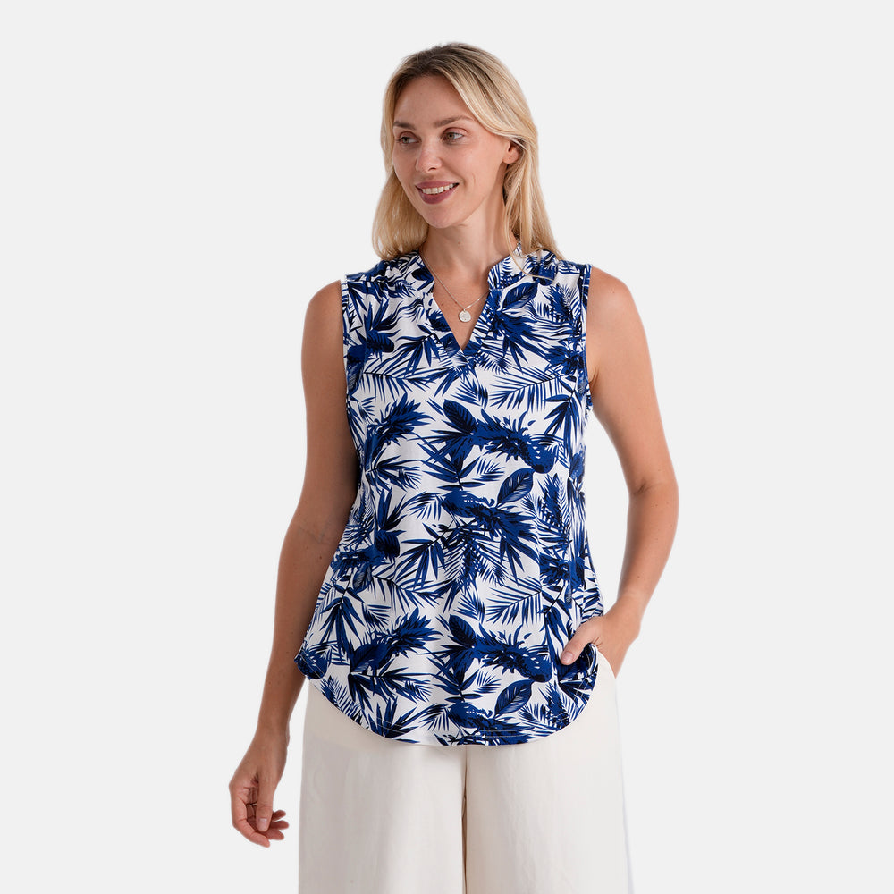 & Maisi Printed Relax Fit Sleeveless Blouse (Size XL, 20-22) - Dark Blue And White_8483222