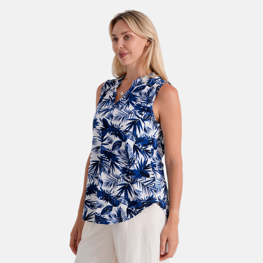 & Maisi Printed Relax Fit Sleeveless Blouse (Size XL, 20-22) - Dark Blue And White_8483222_3