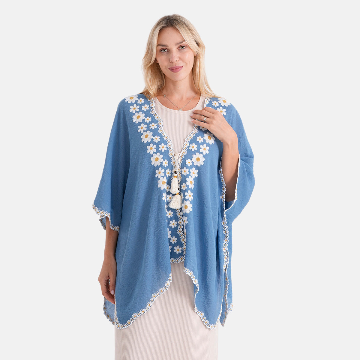 & Maisi Patterned Kimono (Size - One Size) - Blue & Black_8483644_4