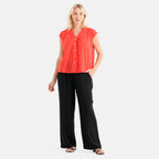 & Maisi 100% Cotton Lightweight V-neck Short-Sleeve Dot Dobby Pattern Blouse (Size L, 16-18) - Red_8484534