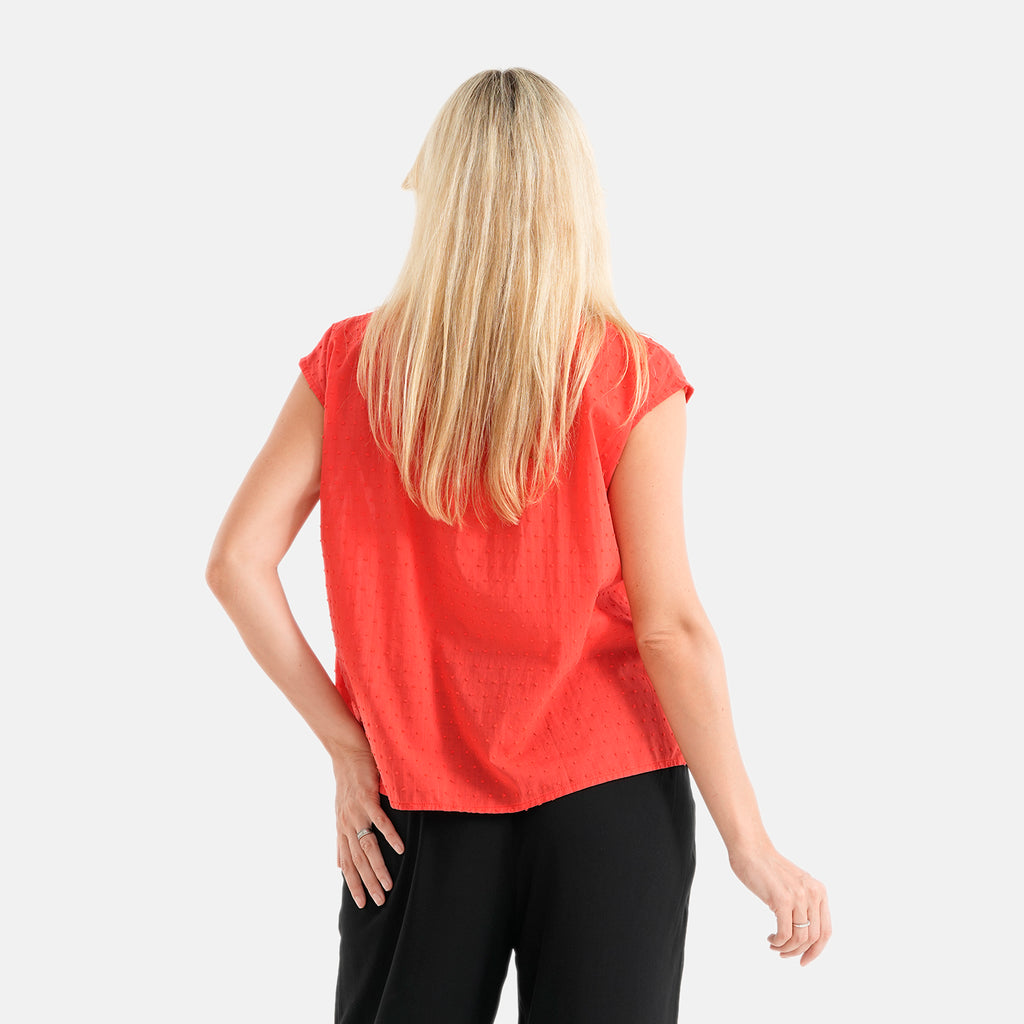 & Maisi 100% Cotton Lightweight V-neck Short-Sleeve Dot Dobby Pattern Blouse (Size L, 16-18) - Red_8484534_2
