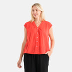 & Maisi 100% Cotton Lightweight V-neck Short-Sleeve Dot Dobby Pattern Blouse (Size L, 16-18) - Red_8484534_4
