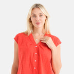 & Maisi 100% Cotton Lightweight V-neck Short-Sleeve Dot Dobby Pattern Blouse (Size L, 16-18) - Red_8484534_5