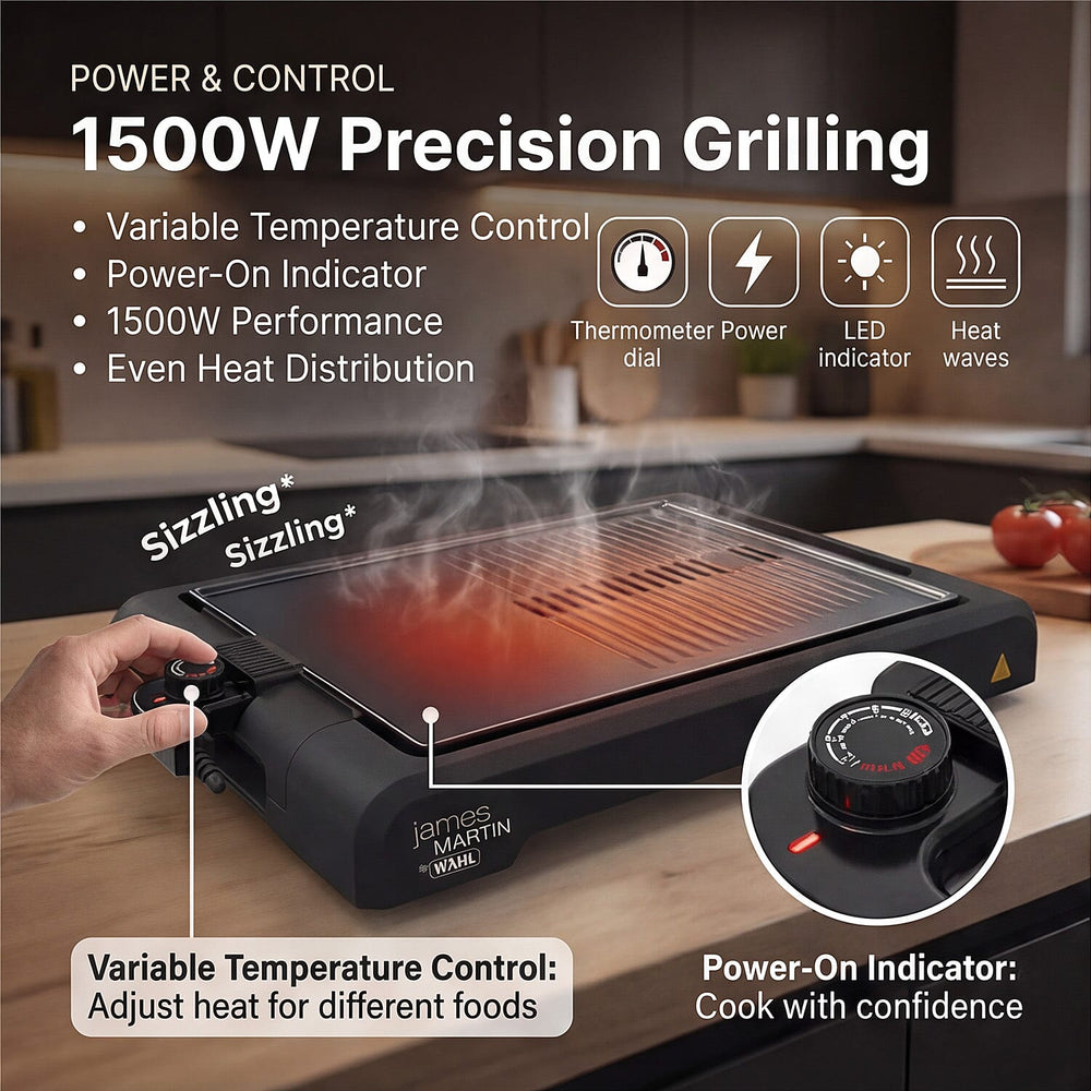 James Martin Table Top Health Grill with Flat Plate - Black