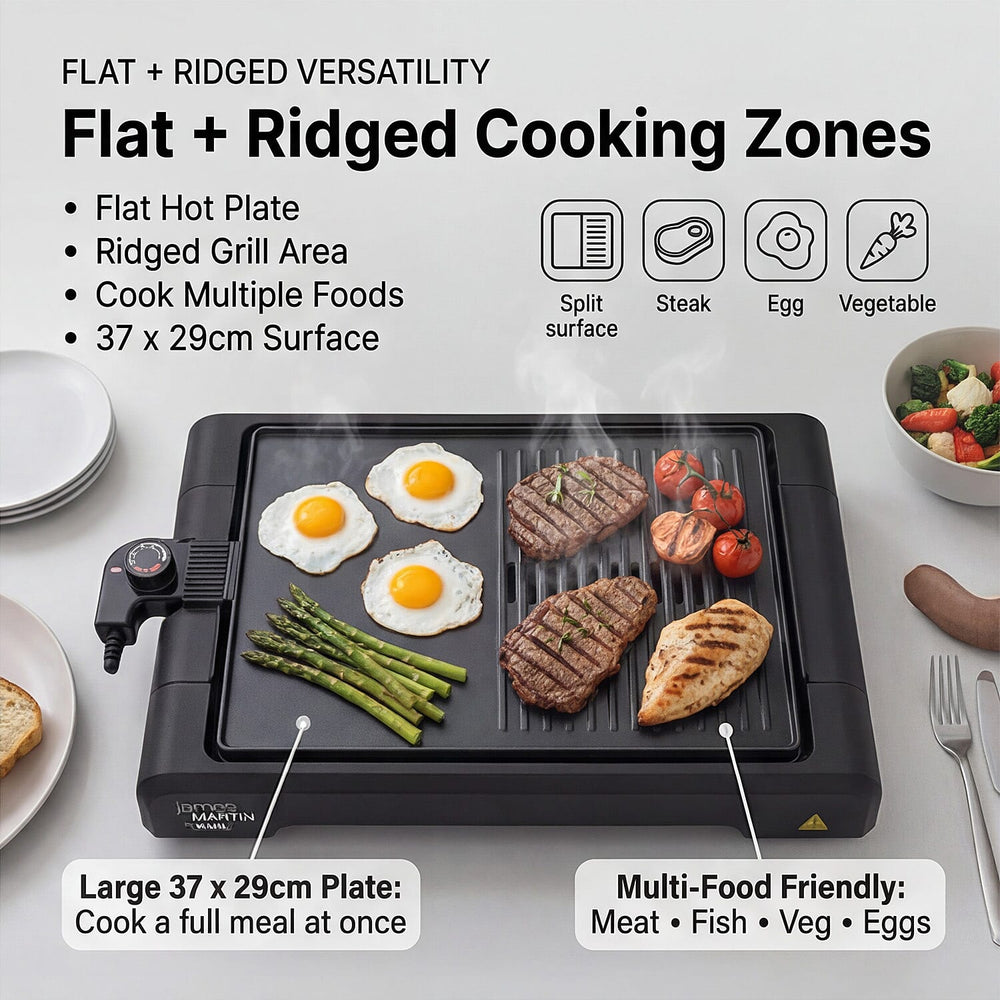 James Martin Table Top Health Grill with Flat Plate - Black