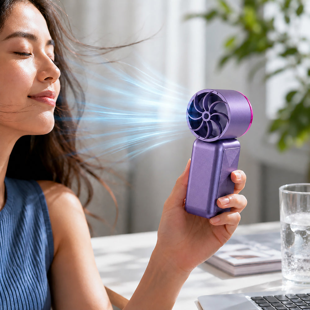 LIVMORE K688 High Speed Mini Turbo Fan - Premium 3000mAh Battery Operated Portable Handheld Fan with 6 Speed Control and Built-in Light - Grey_8493370_1