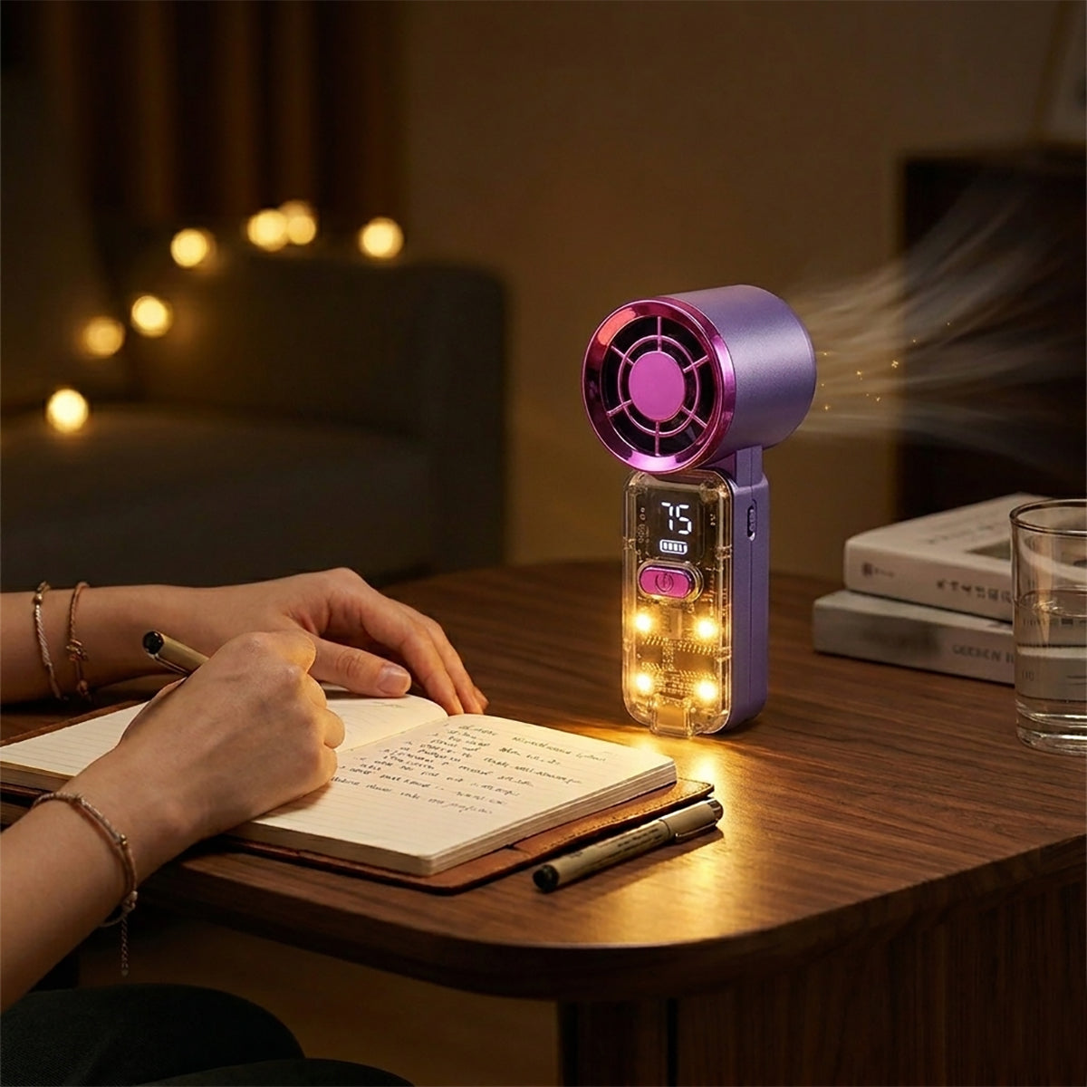 LIVMORE K688 High Speed Mini Turbo Fan - Premium 3000mAh Battery Operated Portable Handheld Fan with 6 Speed Control and Built-in Light - Grey_8493370_3