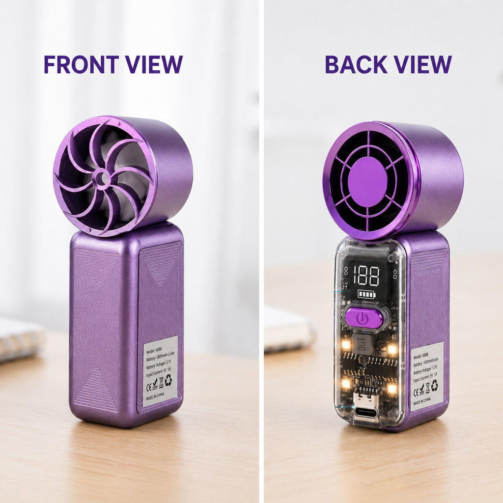 LIVMORE K688 High Speed Mini Turbo Fan - Premium 3000mAh Battery Operated Portable Handheld Fan with 6 Speed Control and Built-in Light - Grey_8493370_5