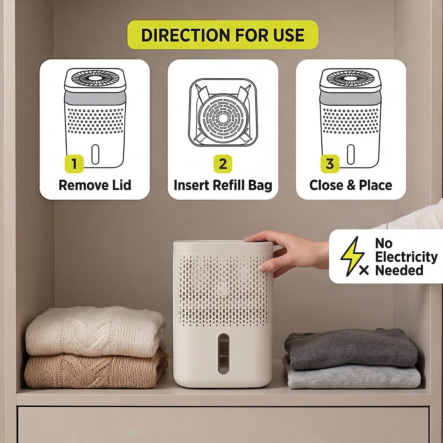 Premium Moisture Absorber White - 1.2L Capacity Dehumidifier with 2 x 700g Refills for Caravans, Cupboards and Bathrooms