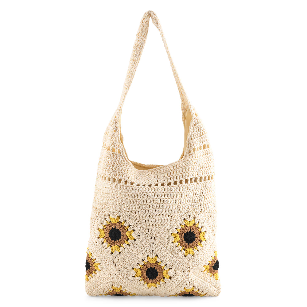 Floral Crochet Slouchy Tote Bag - Cream_8501468