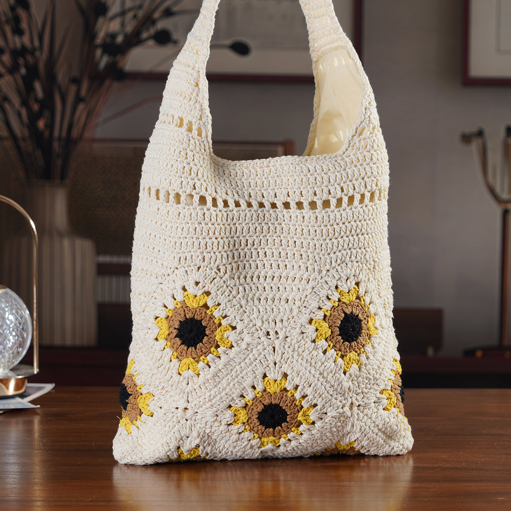 Floral Crochet Slouchy Tote Bag - Cream_8501468_1