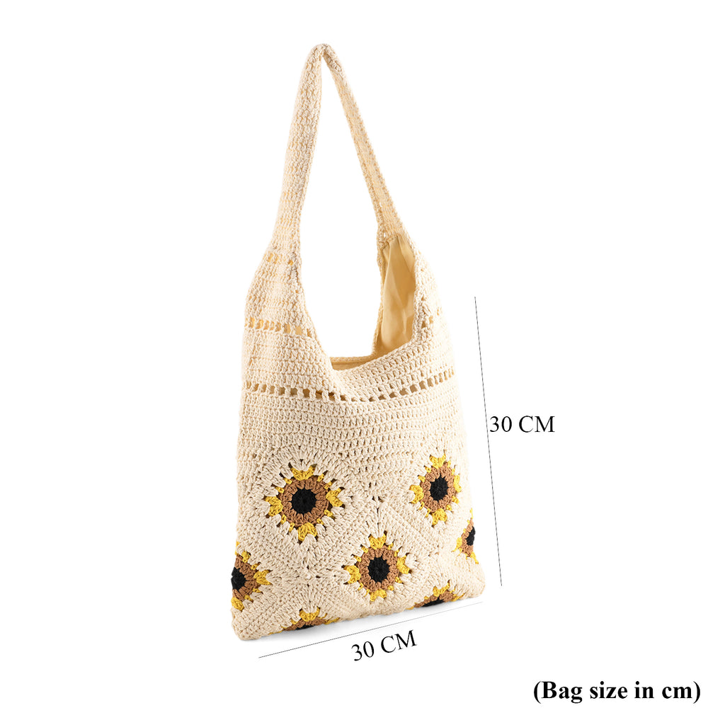 Floral Crochet Slouchy Tote Bag - Cream_8501468_7